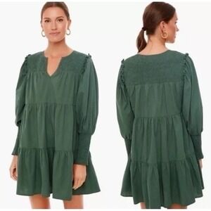Tuckernuck Pomander Place Dress M Ceci Smocked‎ Long Sleeve Green Tiered Boho